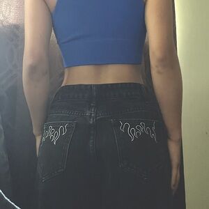 BLACK JEANS W FLAME STITCHING